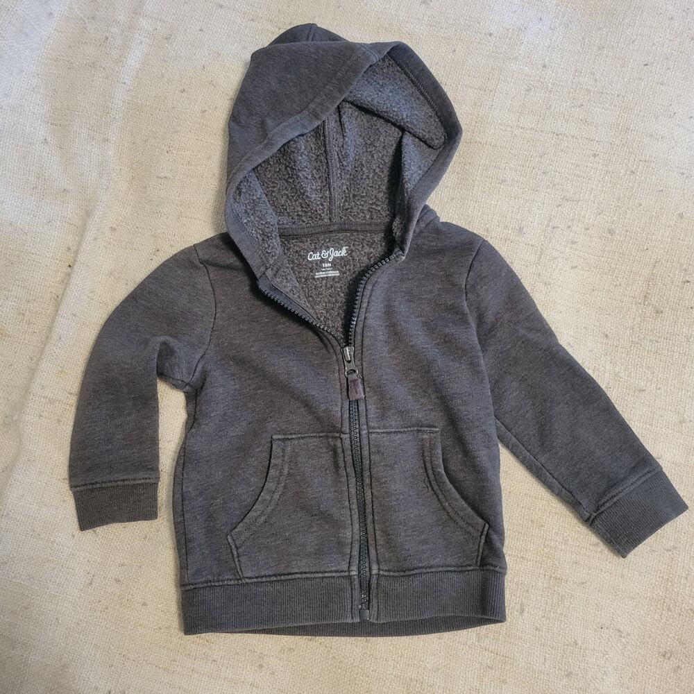 Cat & Jack Gray Zip Up Hooded Sweater Size 18 Months
